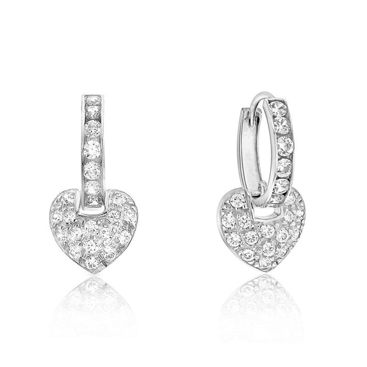 9ct White Gold Cubic Zirconia Heart Charm Hoop Earrings