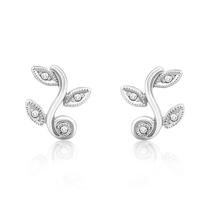 9ct White Gold Diamond Vine Stud Earrings