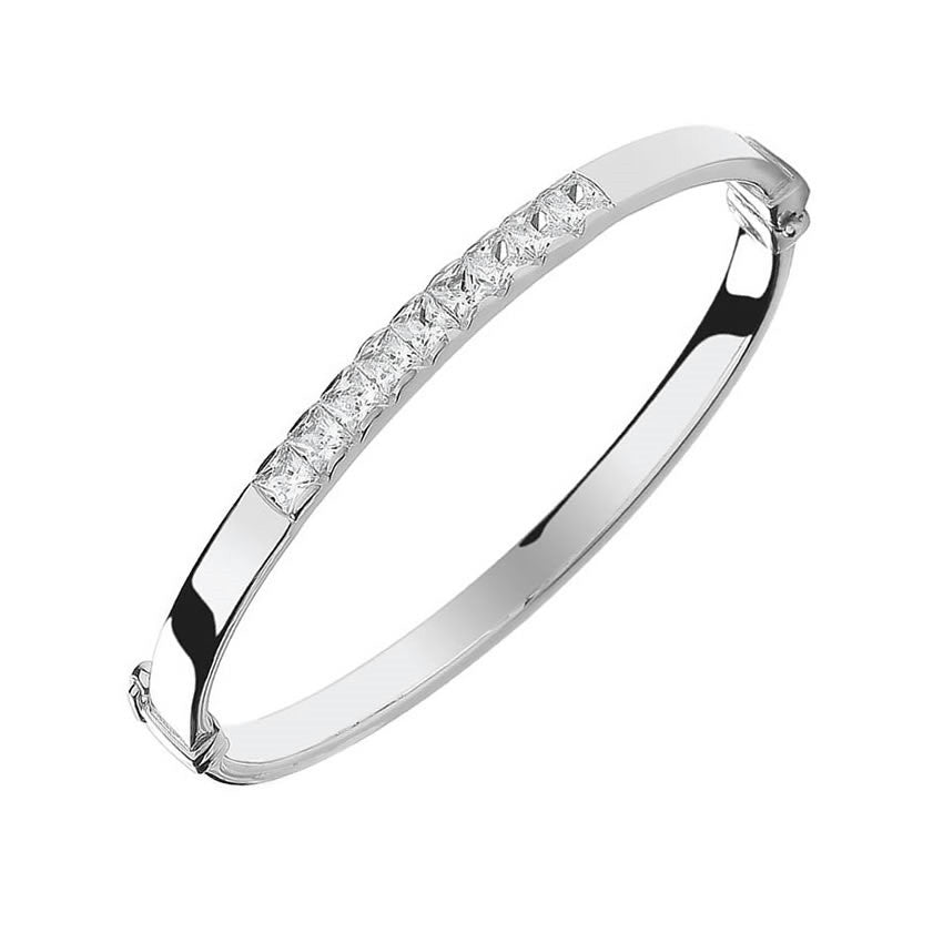 Silver Cubic Zirconia Hinged Baby Bangle