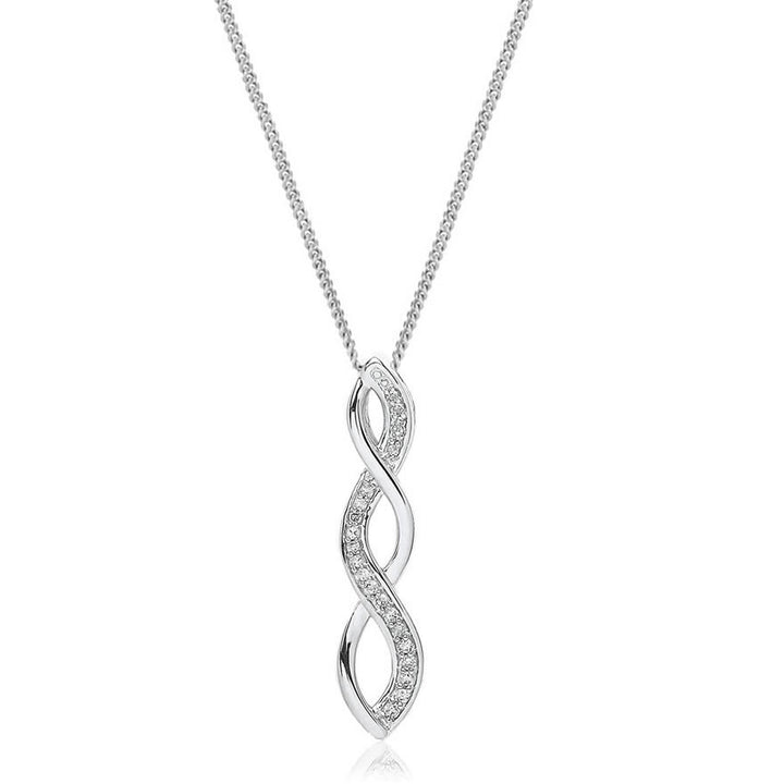 9ct White Gold Diamond Twist Drop Pendant
