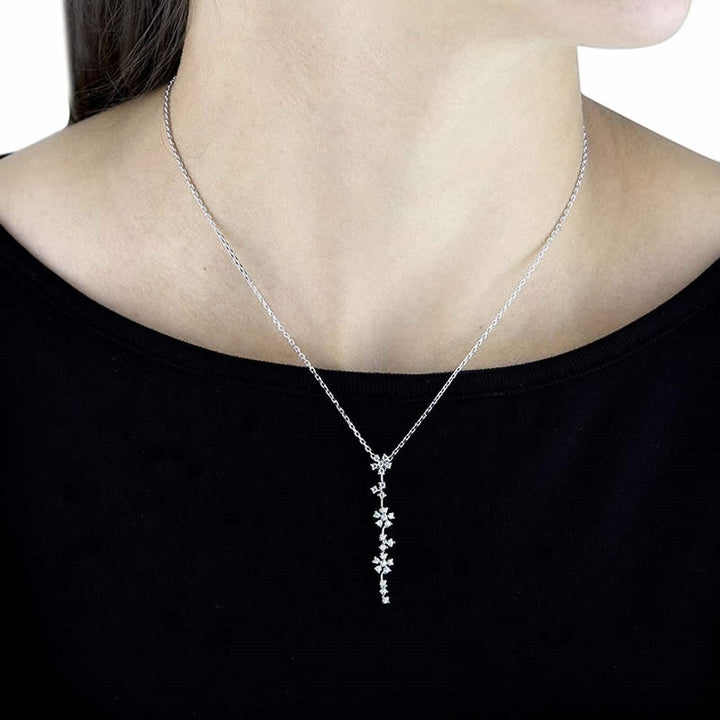 Sterling Silver Floral Y Drop Necklace