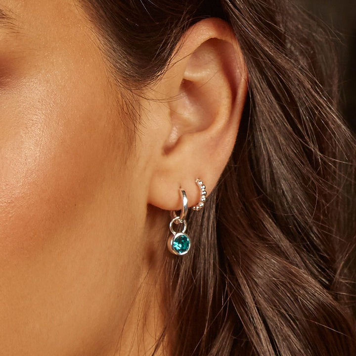 Sterling Silver Small Beaded Hoop Earrings