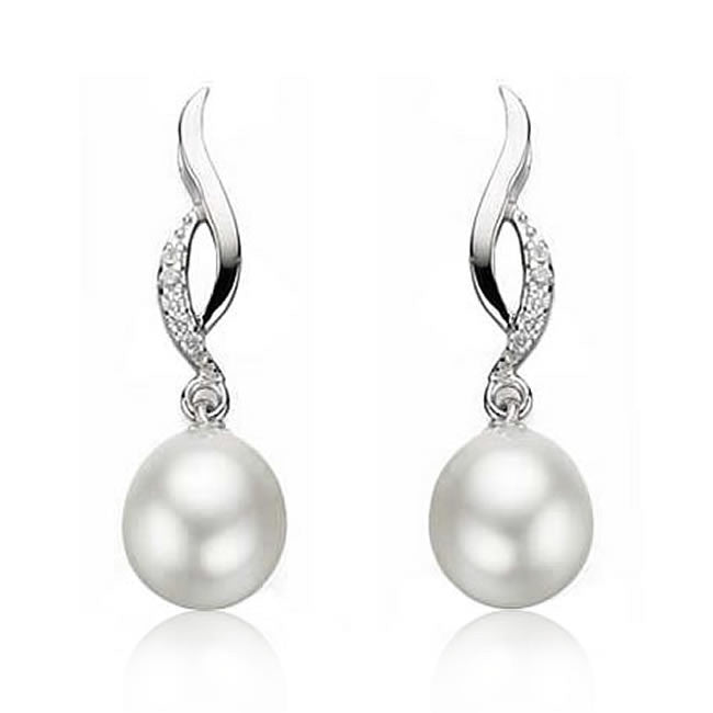 Silver Pearl Twist Drop Earrings