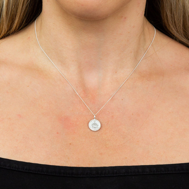 Silver Peace & Wellbeing Lotus Flower Disc Pendant