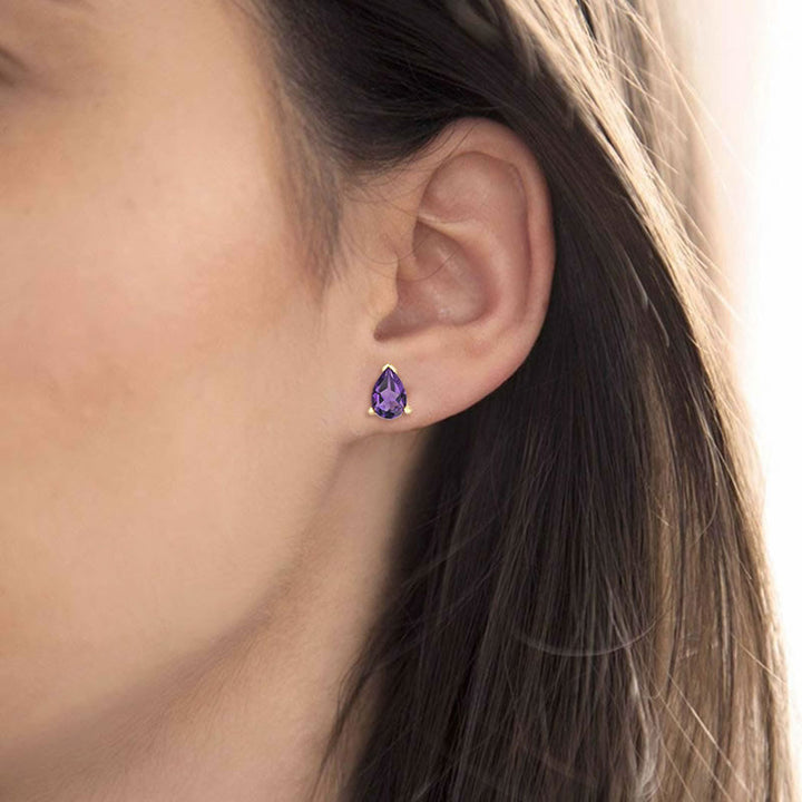 9ct Gold Pear Amethyst Stud Earrings