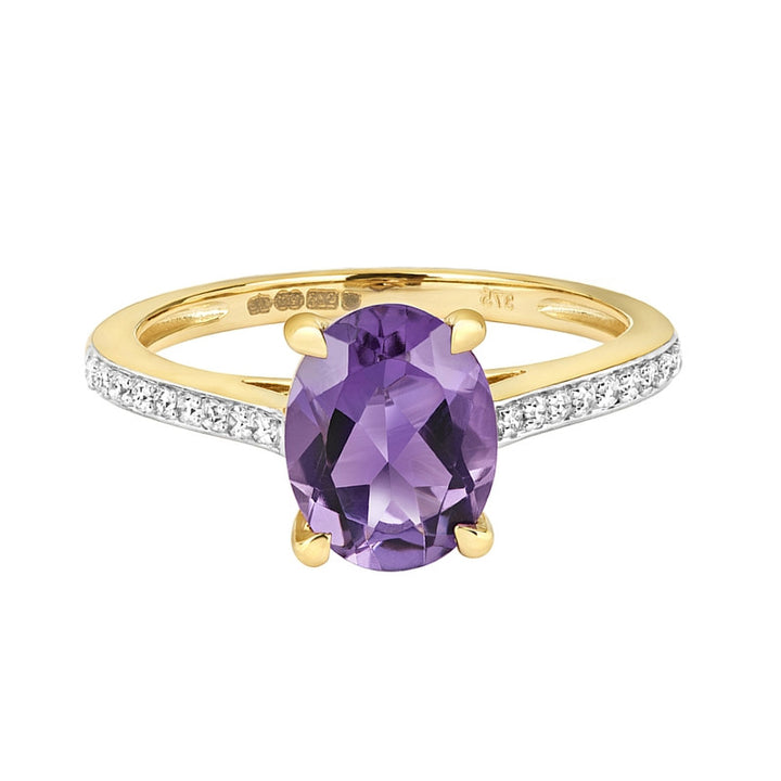 9ct Gold Oval Amethyst & Diamond Ring
