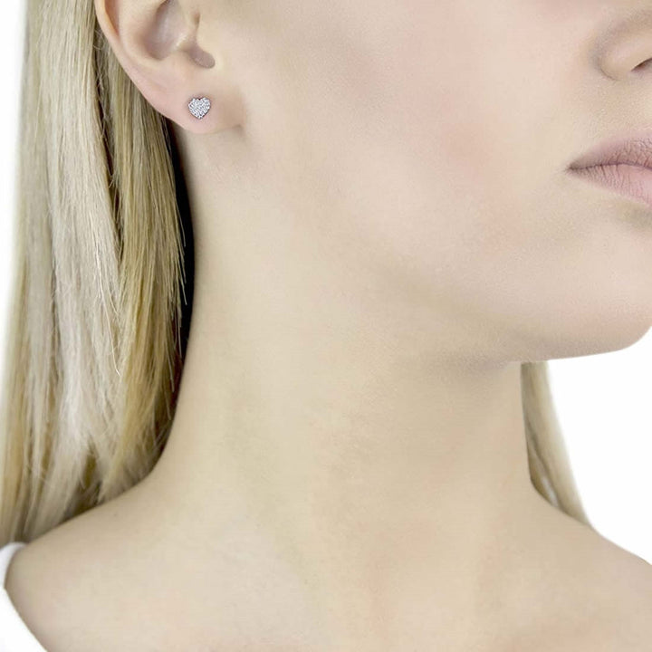 9ct White Gold 0.20ct Pave Diamond Heart Stud Earrings