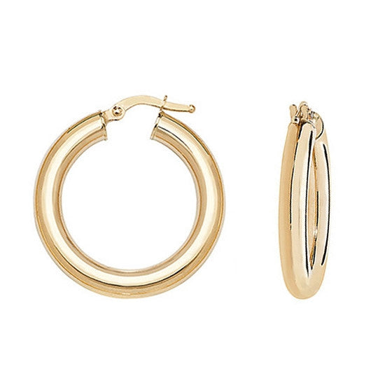 9ct Gold Thick Tube Hoop Earrings 25mm