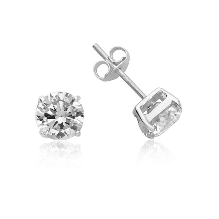 Silver Round Cubic Zirconia Stud Earrings 8mm