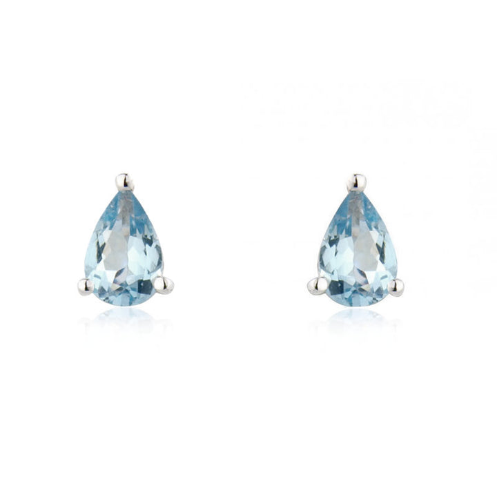 9ct White Gold Aquamarine Pear Stud Earrings