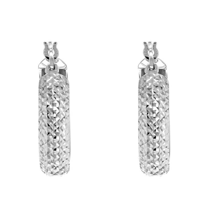 9ct White Gold Diamond Cut Creole Hoop Earrings