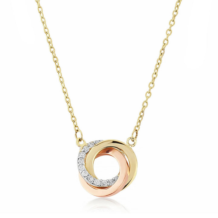 9ct Gold Three Colour Circle Ring Necklace