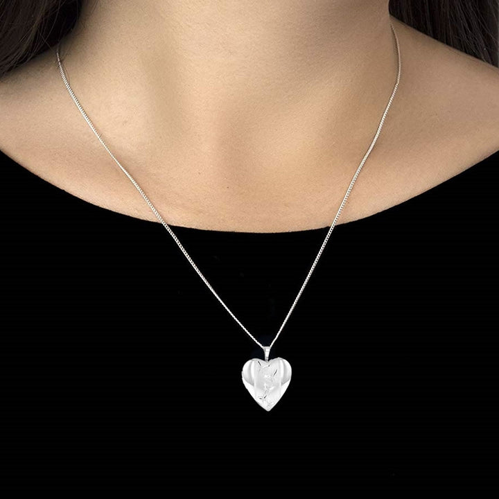 Silver Butterfly Heart Locket Necklace