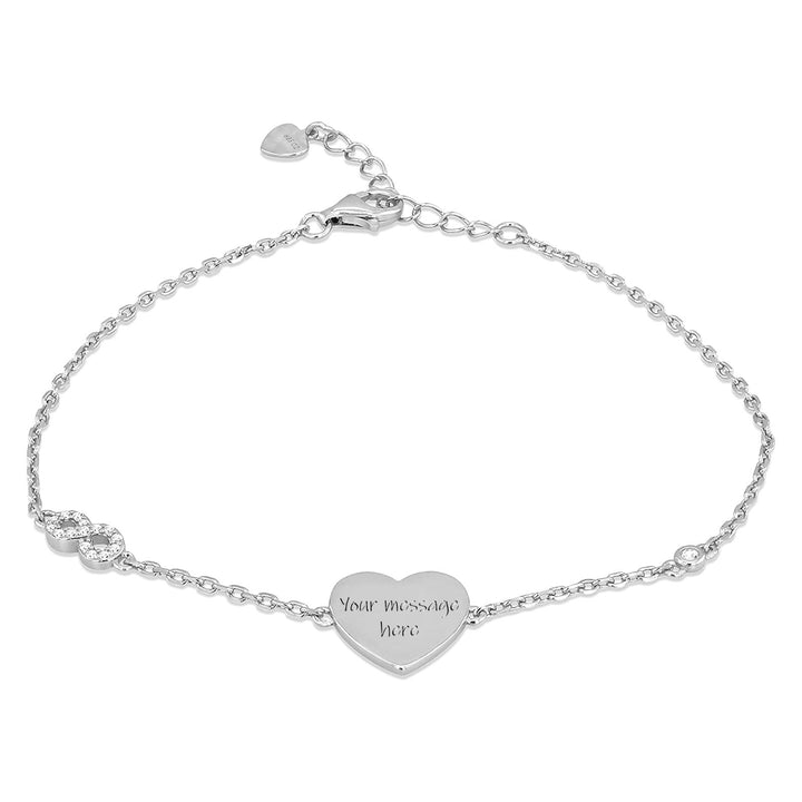 Silver Personalised Heart & Infinity Charm Bracelet