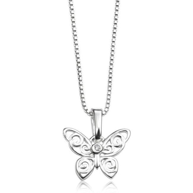 Children's Silver Diamond Butterfly Necklace