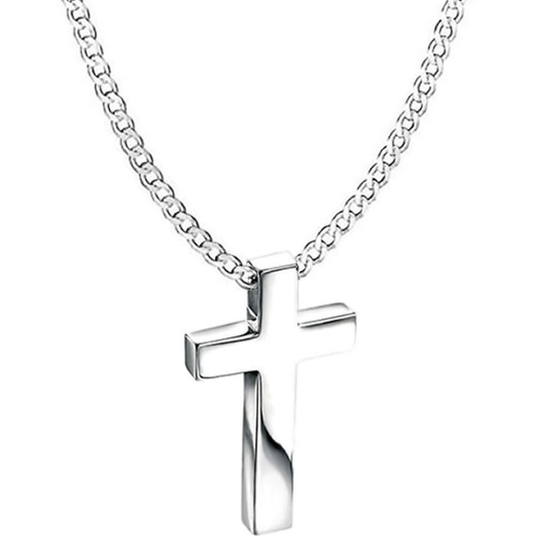 Men's Silver Large Solid Cross Necklace