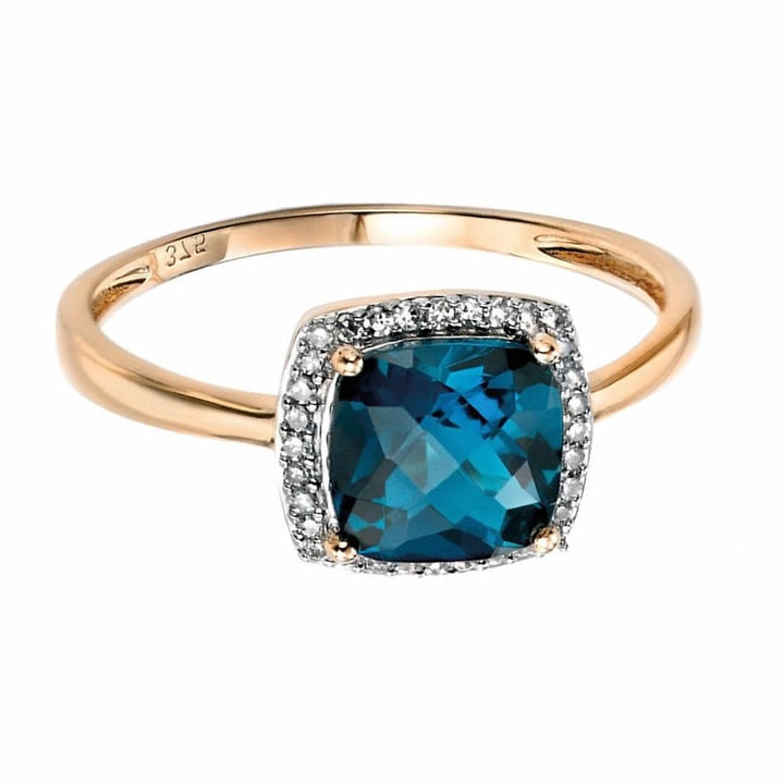 9ct Gold London Blue Topaz & Diamond Ring