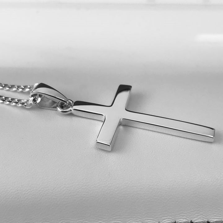 Men's Large Solid Silver Cross Pendant Necklace