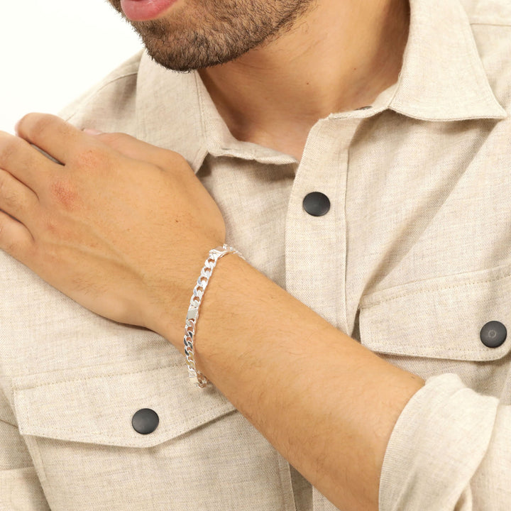 Men's Sterling Silver Curb & Bar Link Bracelet