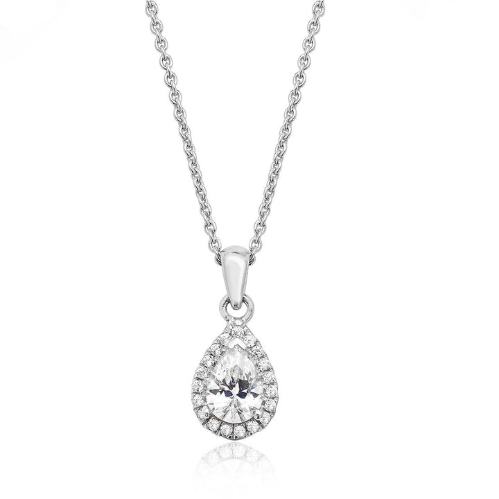 Luminous Silver Cubic Zirconia Pear Halo Pendant