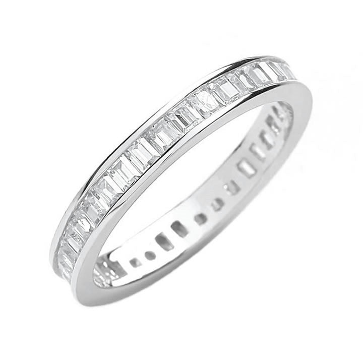 Silver Baguette Cut Cubic Zirconia Full Eternity Ring