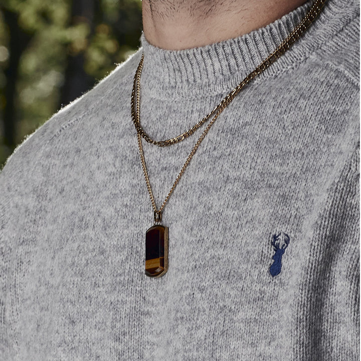 Men's Gold Tigers Eye & Figaro Layering Chain Set