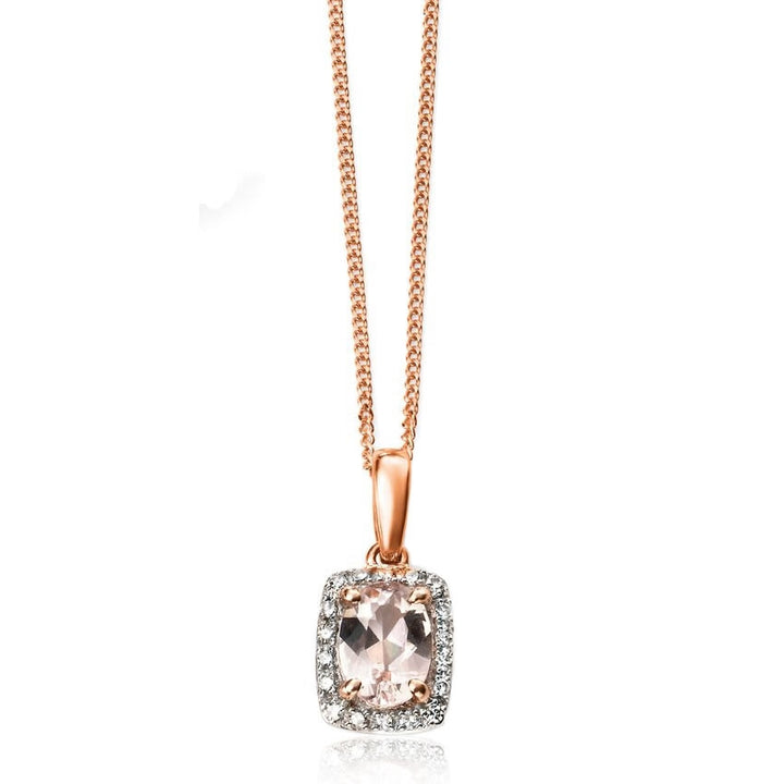 9ct Rose Gold Morganite & Diamond Halo Pendant