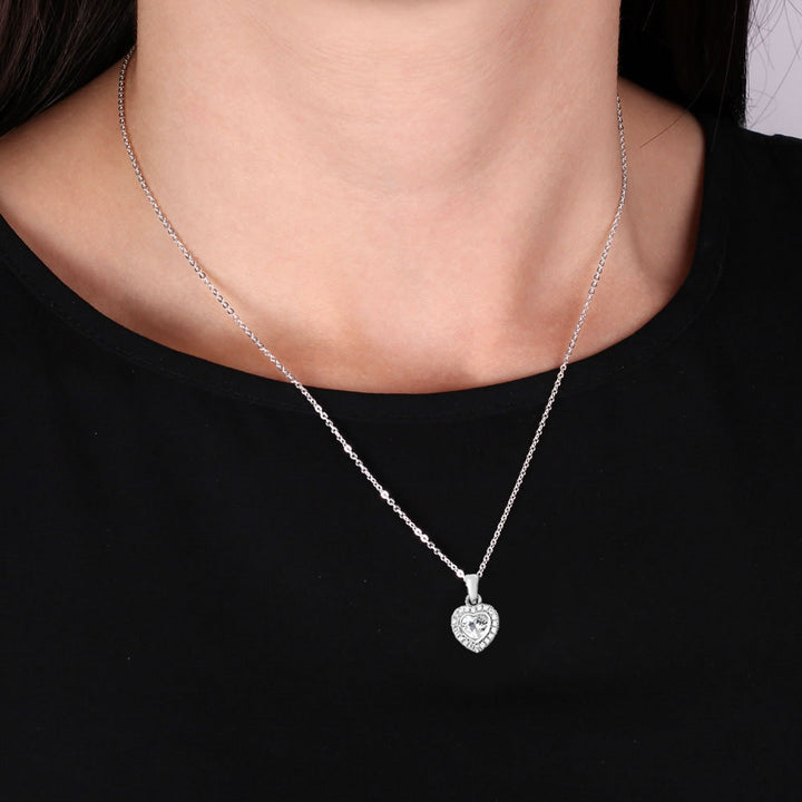 Luminous Silver Cubic Zirconia Heart Halo Pendant