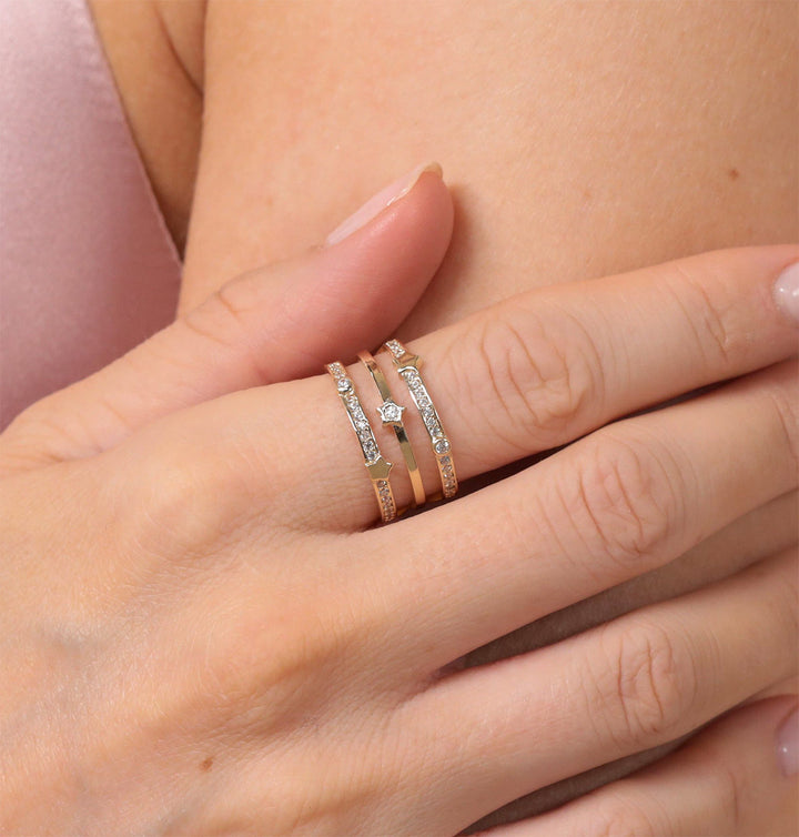 9ct Gold Three Band Celestial Star Ring