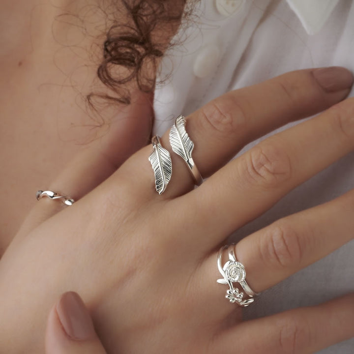 Sterling Silver Feather Wrap Around Ring