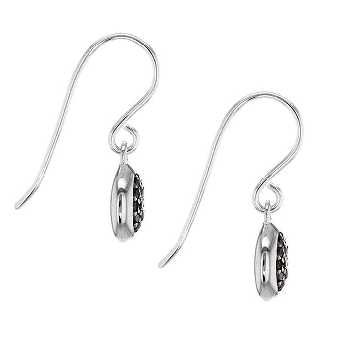 Silver Pave Black Cubic Zirconia Disc Drop Earrings