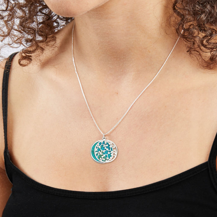 Silver Turquoise Filigree Disc Necklace