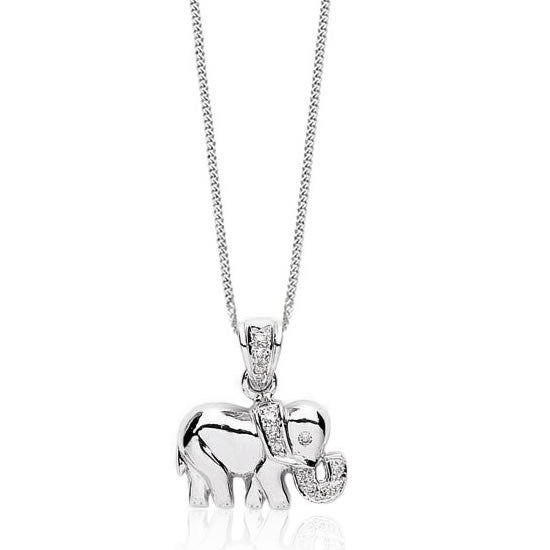 9ct White Gold Diamond Elephant Pendant