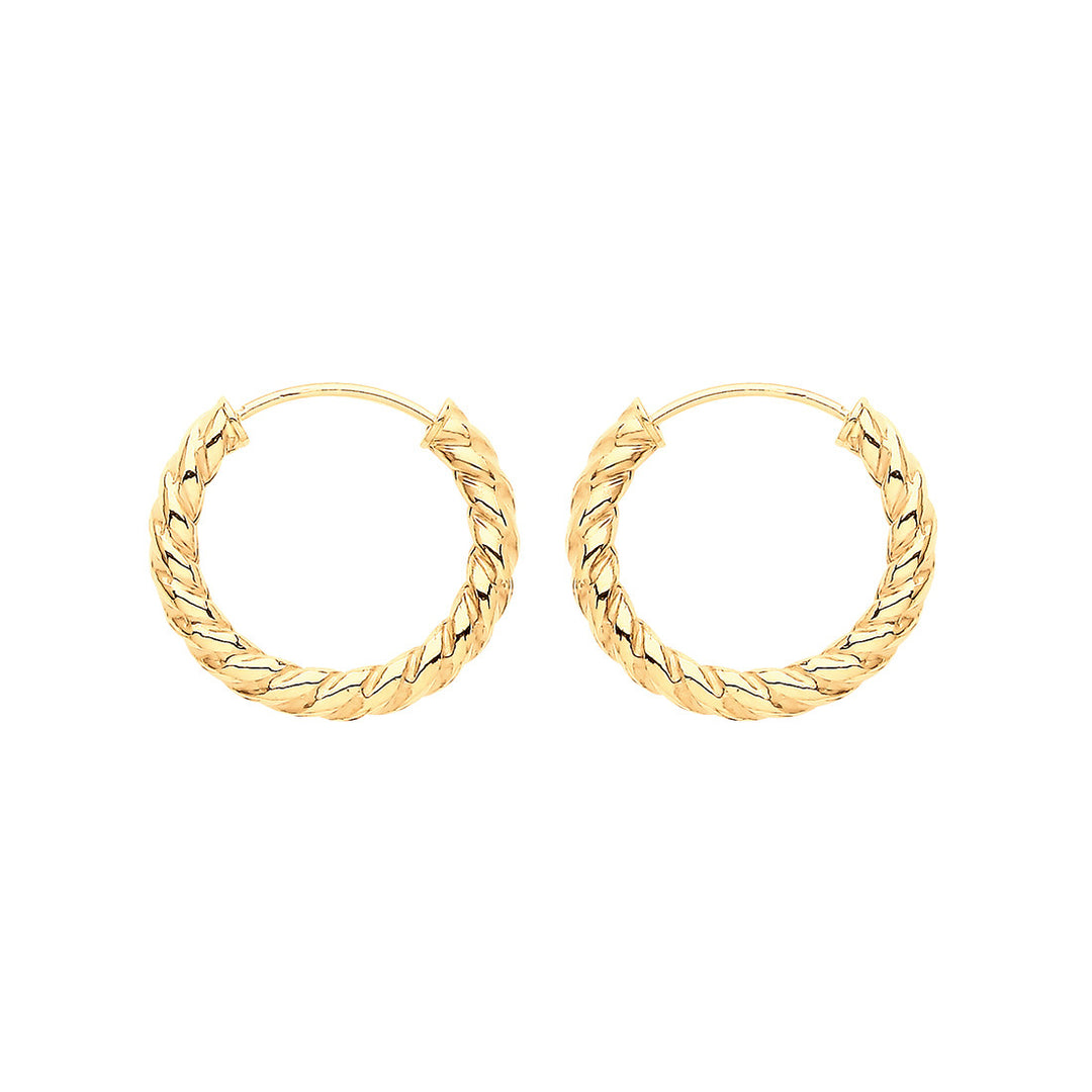 9ct Gold Small Twist Sleeper Hoop Earrings 15mm