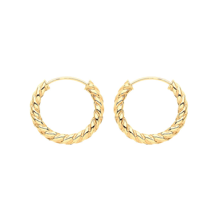 9ct Gold Small Twist Sleeper Hoop Earrings 15mm