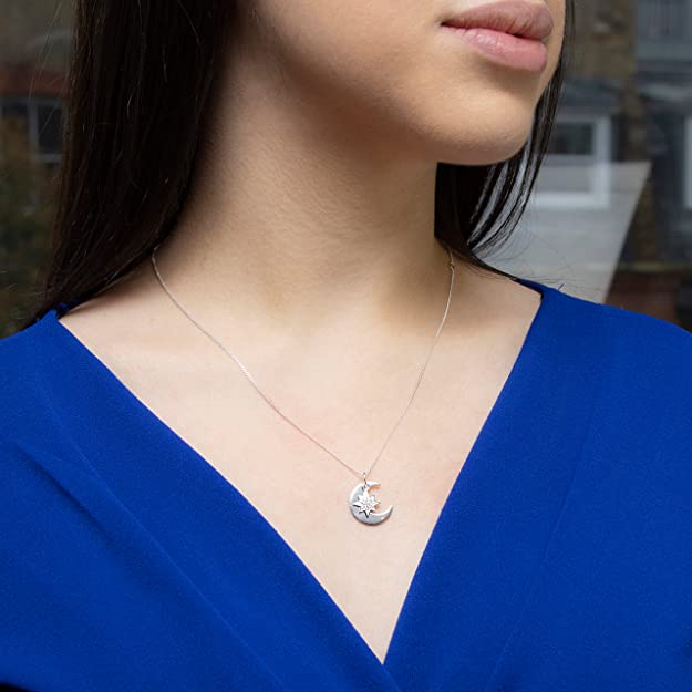 Sterling Silver Crescent Moon & Star Necklace