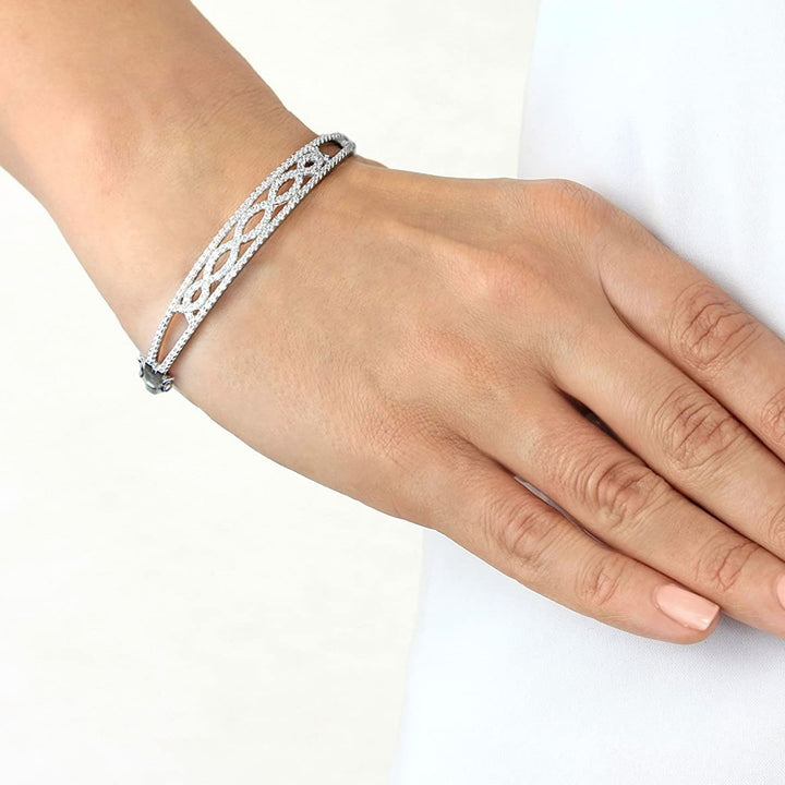 Sterling Silver Cubic Zirconia Elliptic Bangle