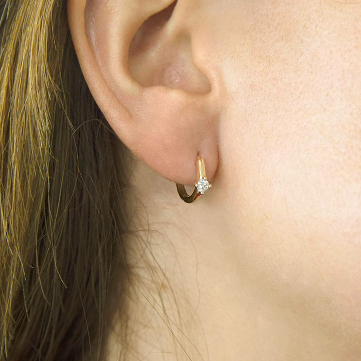 9ct Gold Cubic Zirconia Huggie Hoop Earrings