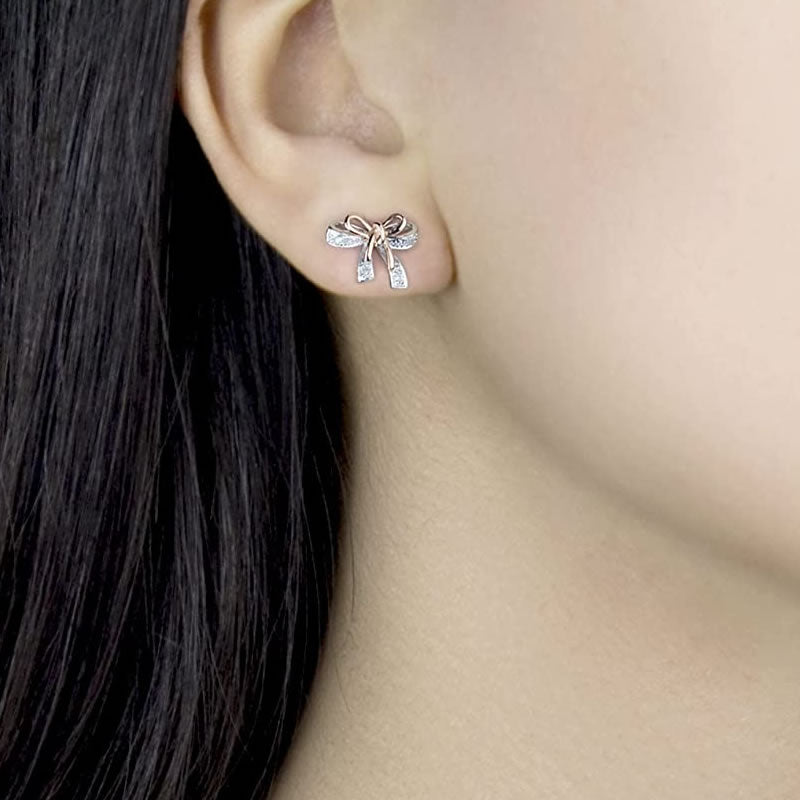 9ct Rose & White Gold Diamond Bow Stud Earrings