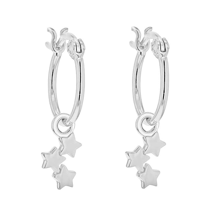 Silver Cascading Star Charm Hoop Earrings