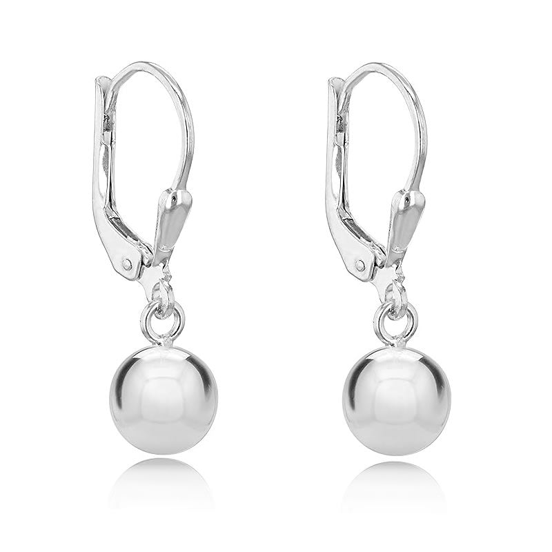 Silver 10mm Ball Leverback Earrings