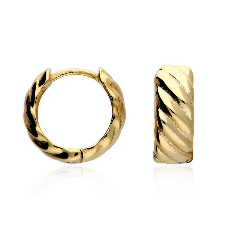 18ct Gold Plated Ridged Huggie Hoop Earrings