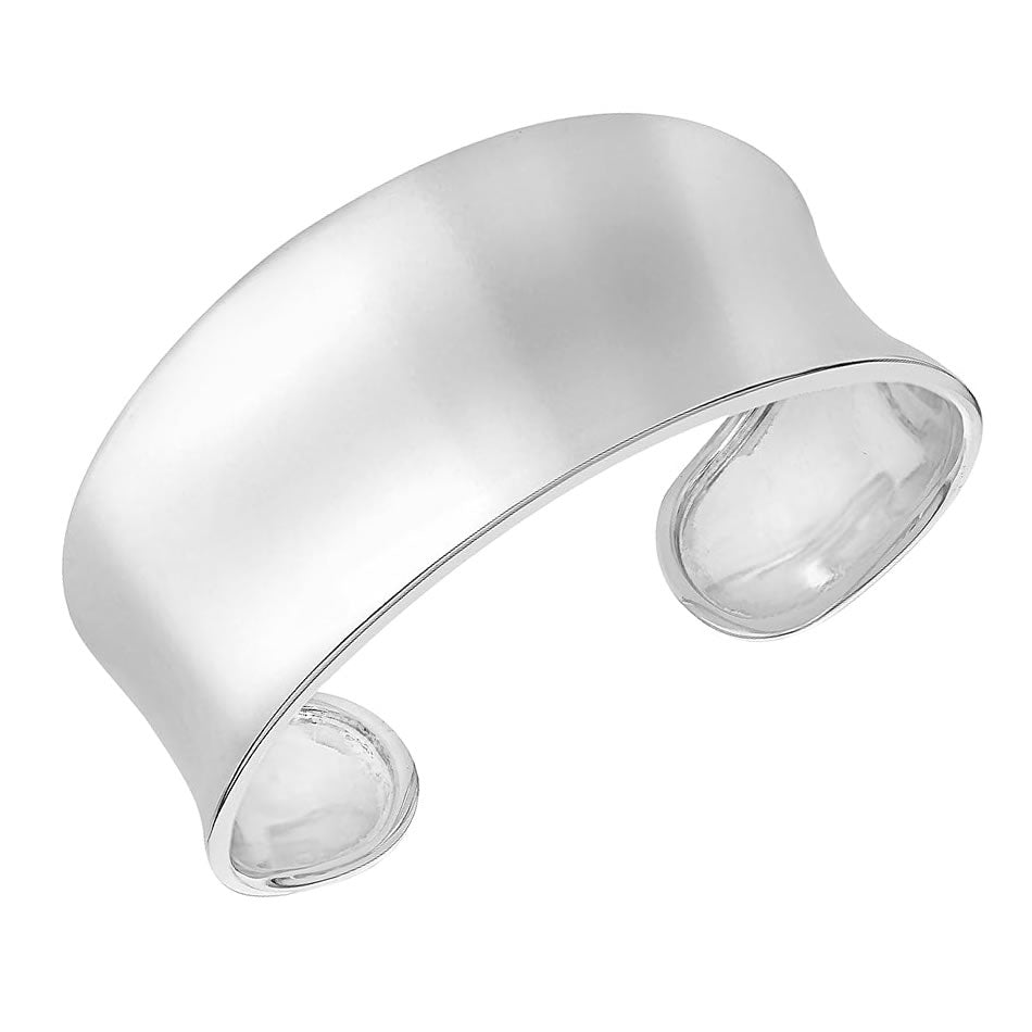 Silver Solid Concave Cuff Bangle