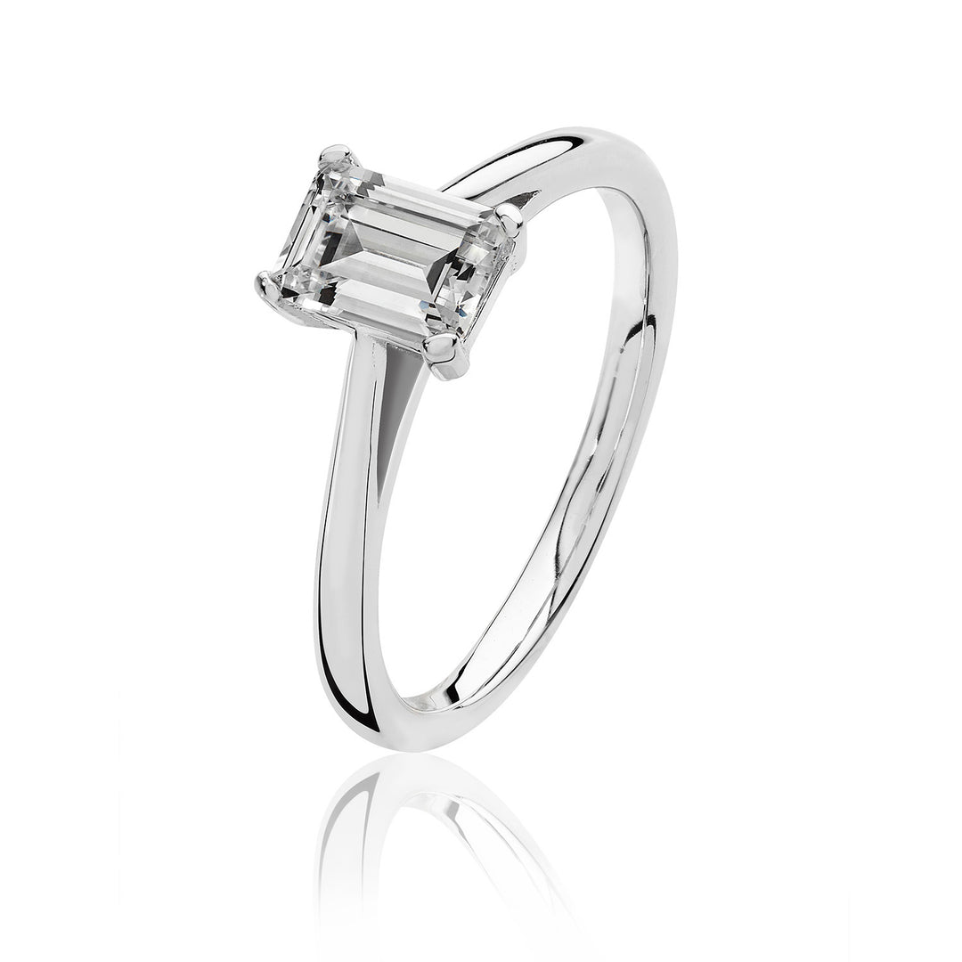Luminous Silver Emerald-Cut Solitaire Ring