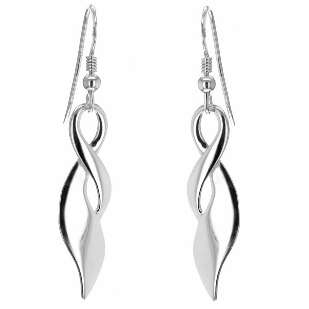 Silver Curve Twist Drop Earrings