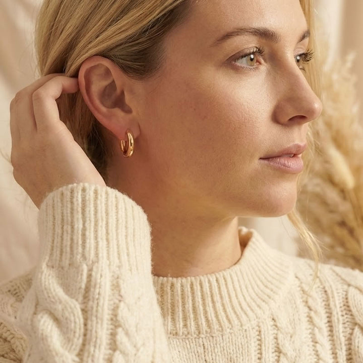 18ct Gold Plated Thick Hinged Hoop Earrings 20mm