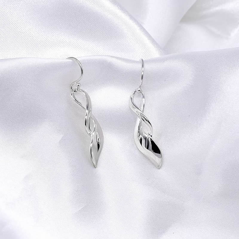 Silver Curve Twist Drop Earrings