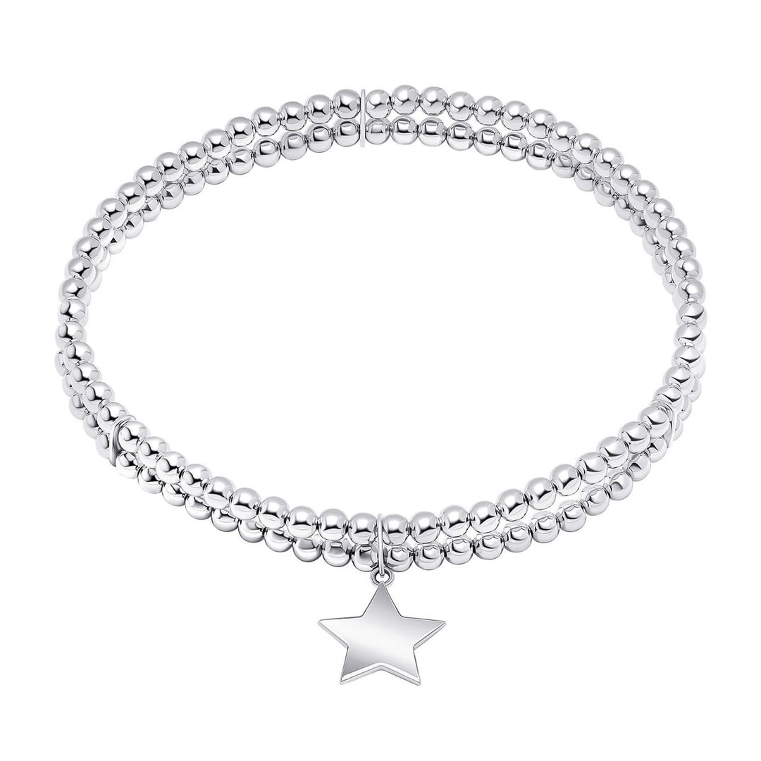 Silver Two Row Bead Bracelet With Star Charm