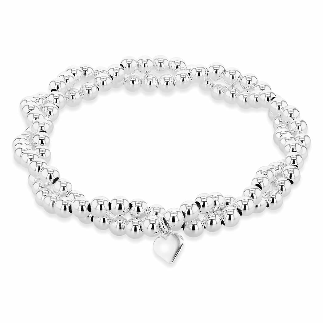 Sterling Silver Two Row Stretch Bead Bracelet