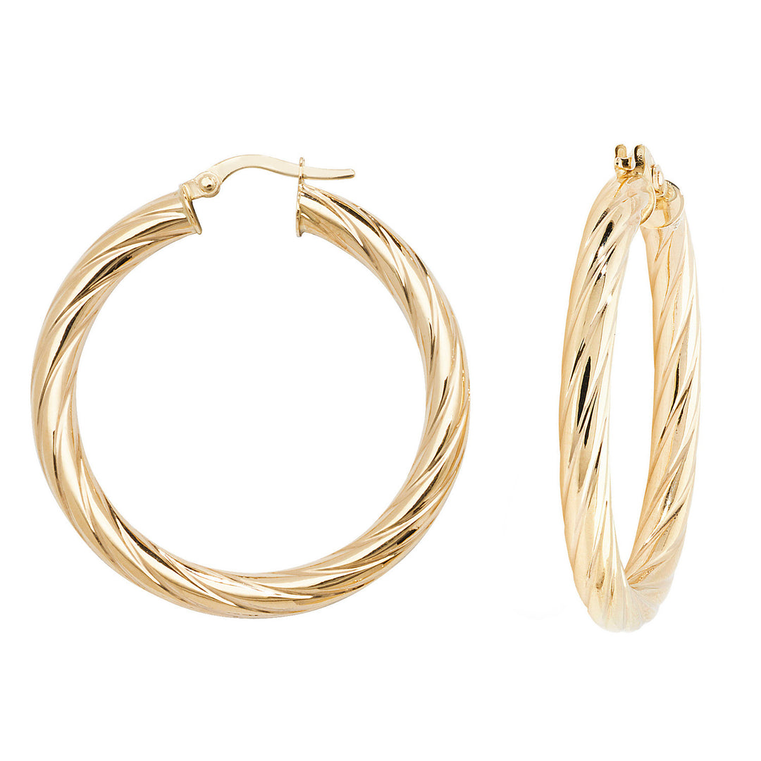 9ct Gold Chunky Twist Hoop Earrings 30mm